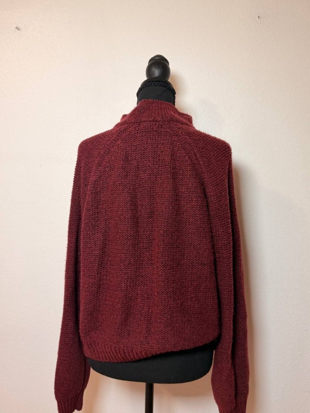 a.n.a Burgundy Chunky Knit Collared V-Neck Sweater Cozy Fall Style Large - Picture 4 of 6